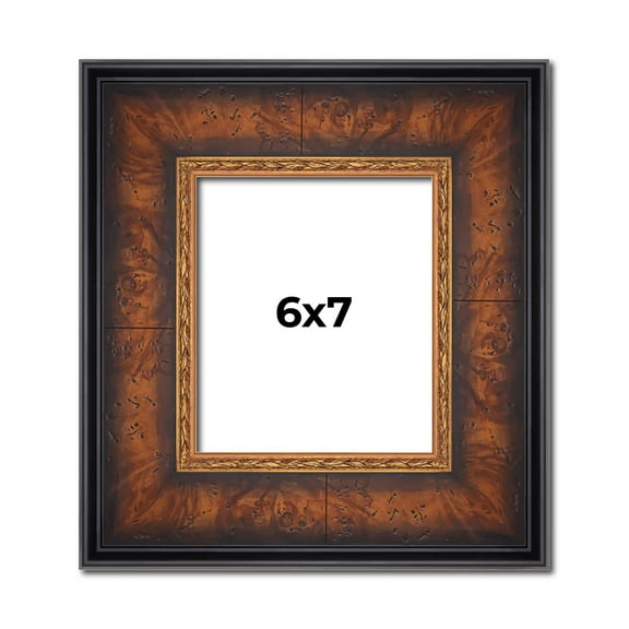 6x7 Frame Brown Walnut Gold Ornate Trim Solid Wood Plein Air Picture Frame | 3 Inch Moulding Width