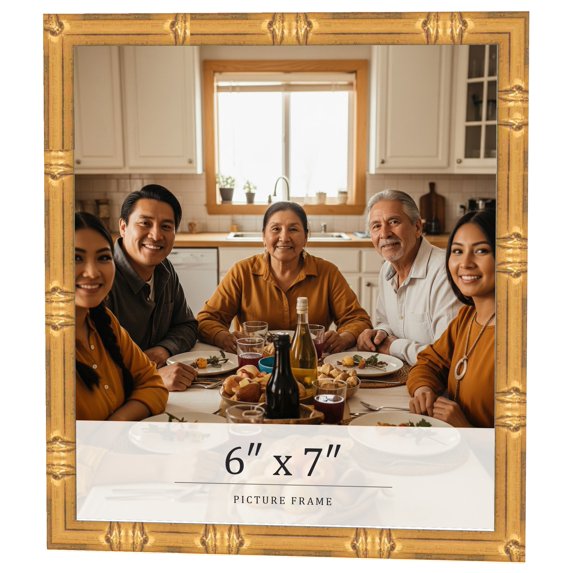 6x7 Frame Gold Bamboo Solid Wood Picture Frame | 1 Inch Moulding Width | Interior Frame Depth 0.75
