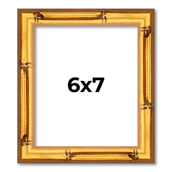 6x7 Frame Gold Bamboo Solid Wood Picture Frame | 1 Inch Moulding Width | Interior Frame Depth 0.75