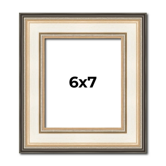 6x7 Frame Gold Silver Plein Aire 2" Inch Wide Moulding Solid Wood Picture Frame | Modena Collection