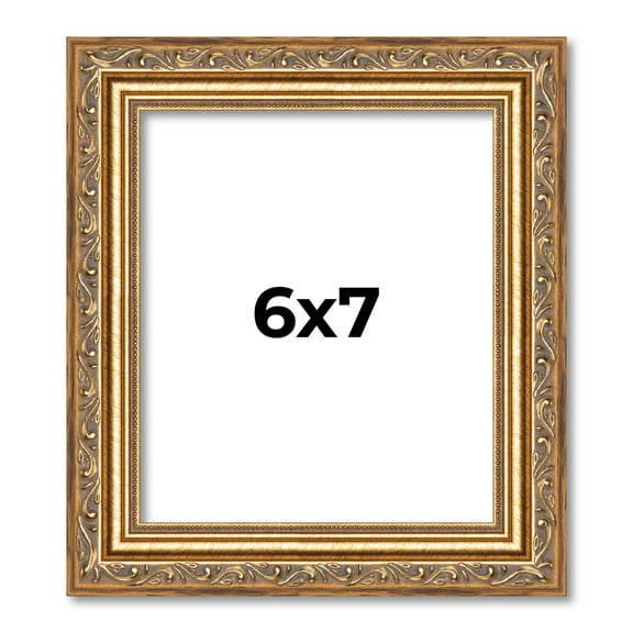 6x7 Frame Gold Solid Wood Picture Frame Width 1.25 Inches | Interior Frame Depth 0.375 Inches |
