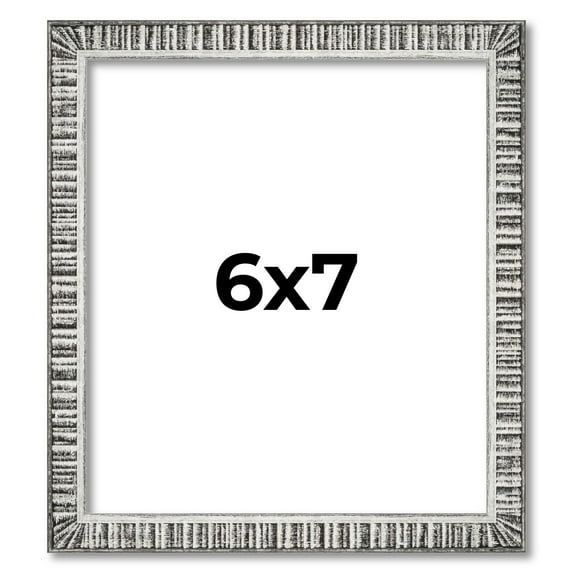 6x7 Frame Silver Grey Distressed Solid Wood Picture Frame | 0.75 Inch Moulding Width | Interior