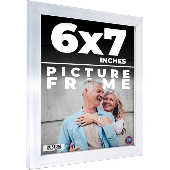6x7 Frame Silver Stainless Steel Solid Wood Picture Frame | 0.75 Inch Moulding Width | Includes UV