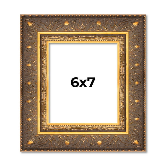 6x7 Frame Vintage Gold Solid Wood Picture Frame | 2.5 Inch Moulding Width | Ornate Bronze Museo