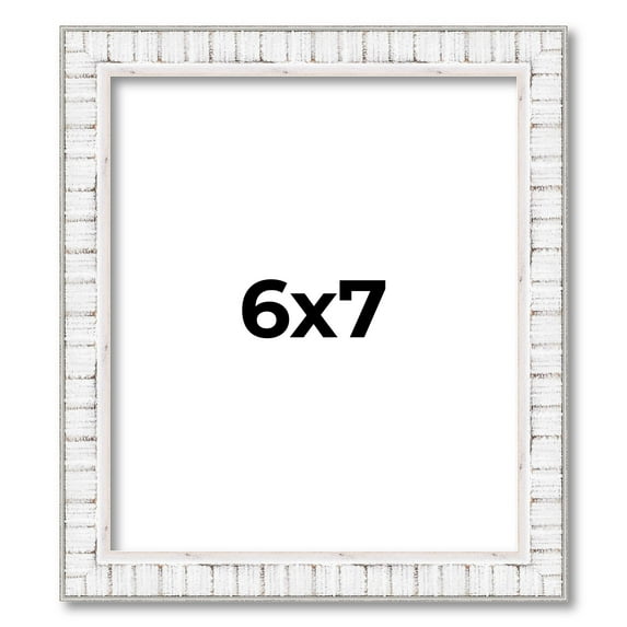 6x7 Frame White Scuffed Rustic Solid Wood Picture Frame | 0.75 Inch Moulding Width| Includes UV