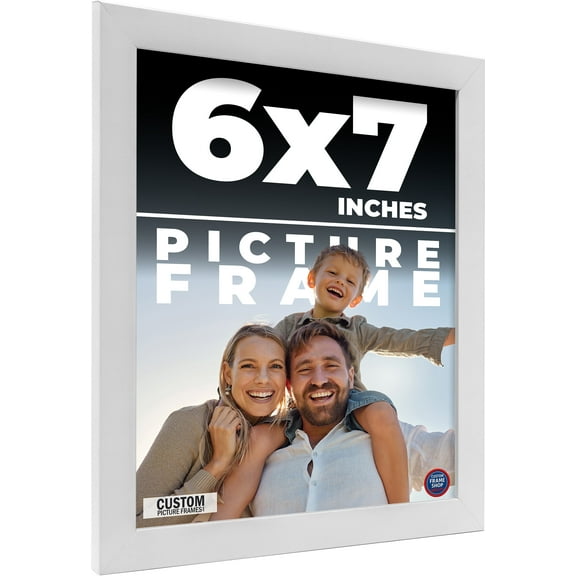 6x7 Frame White Solid Wood Picture Frame Includes UV Acrylic Shatter Guard Front, Acid Free Foam