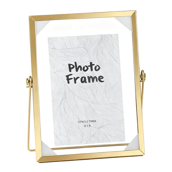 6x7 Gold Floating Picture Frame, Glass and Metal Tabletop Photo Frame with Easel Stand, Modern Floating Photo Display Frame for Home Decor and Gift Use