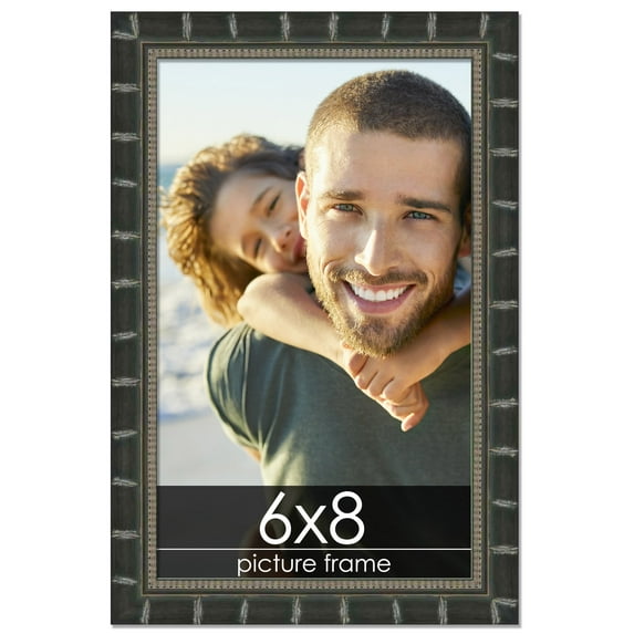 6x8 Bamboo Black Complete Wood Picture Frame with UV Acrylic, Foam Board Backing, & Hardware