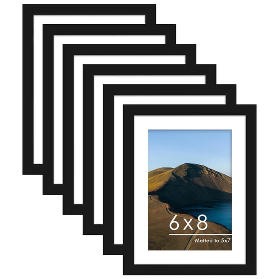 6x8 Black Picture Frame Set of 6, Wall or Tabletop Display