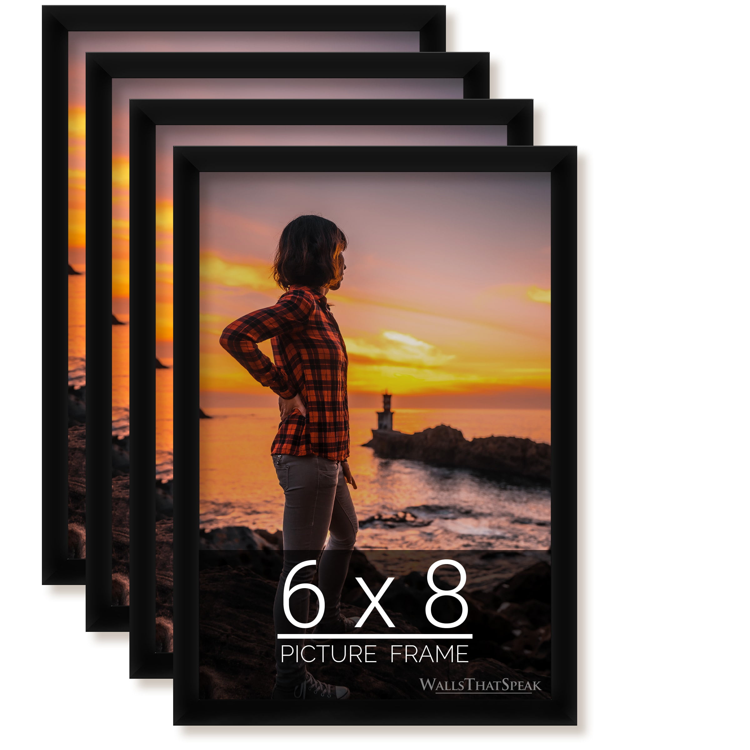 6x8 Black Picture Frame for Puzzles Posters Photos or Artwork, Set of 4