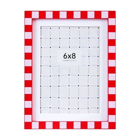 6x8 Colorful Picture Frame Checkered Picture Frame Wall Mounted, Matted to 5x7, Family Picture Frame with Mats for Tabletop Display Gift, Friends, Birthday, Wedding, Home Decoration, Red