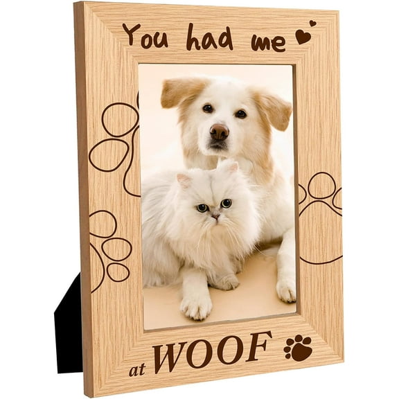 6x8 Engraved Wooden Picture Frame Cats Dogs Picture Frames Rustic Photo Frame with Solid Wood and High Definition Glass for Table Display Pictures and Wall Mounting Photo Yellow