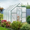 thumbnail image 1 of 6x8 FT Greenhouse for Outdoors, Polycarbonate Greenhouse with Roof Vent and Sliding Door, Aluminum Large Walk-in Greenhouse for Outside Garden Backyard, Green, 1 of 9