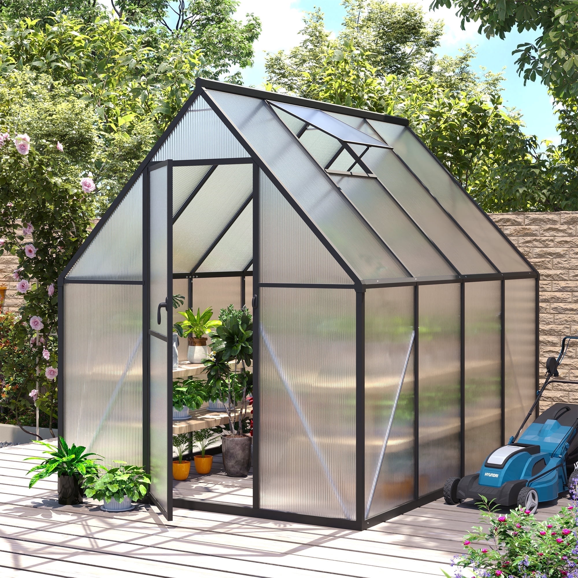 6x8ft Greenhouse for Outdoors, Enhanced Aluminum Frame Greenhouse with Roof Vent, Large Walk-in Green House for Garden Backyard