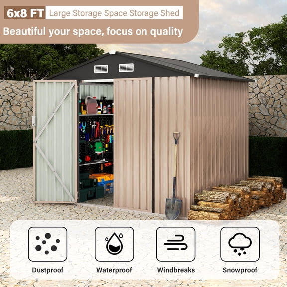 6x8 FT Outdoor Metal Storage Shed, Weather-Resistant Backyard Utility Locker with Lockable Doors & Air Vents – Heavy-Duty Garden Patio Storage for Tools, Lawn Equipment