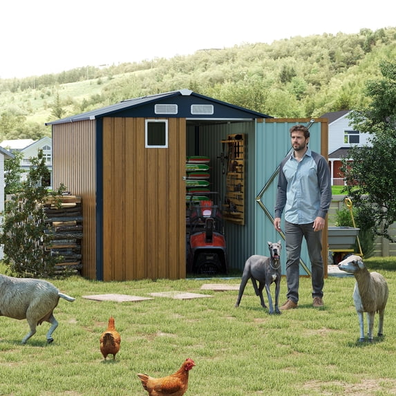 6x8 FT Outdoor Steel Storage with Clear Window,Compact Metal Tool Shed,Lockable
