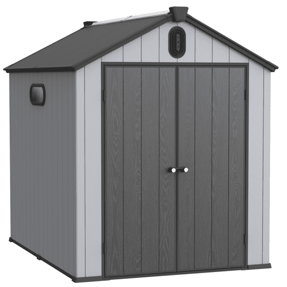 6x8 FT Plastic Outdoor Storage Shed, All-Weather Tool Storage Shed, spire Outdoor Storage Shed for Backyard, Patio, Poolside, Lawn