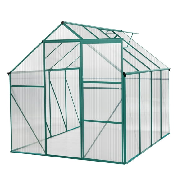 6x8 FT Polycarbonate Greenhouse with Sliding Door Adjustable Roof Aluminum Walk-in Greenhouses for Outdoor Patio Backyard Green