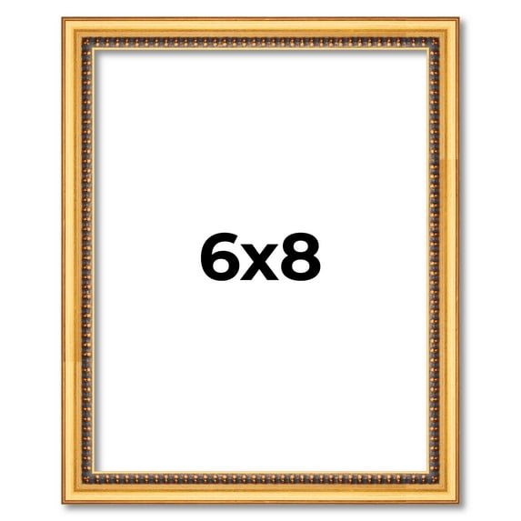 6x8 Frame Beaded Gold Solid Wood Picture Frame | 0.75 Inches Moulding Width | Liscio Oro