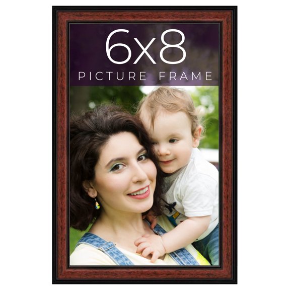 6x8 Frame Executive Brown Round Mahogany Finish Solid Wood Picture Frame | 1.25 Inch Moulding Width