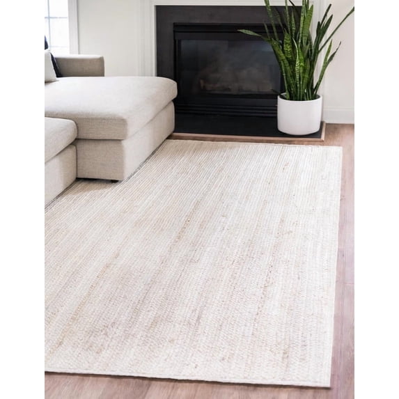 6x8 Ft Off White Jute Area Rug | Handmade | Solid Farmhouse Design | Natural Jute Rug for Living Room | Dining Room | Bedroom | Kitchen | Hallway | Entryway