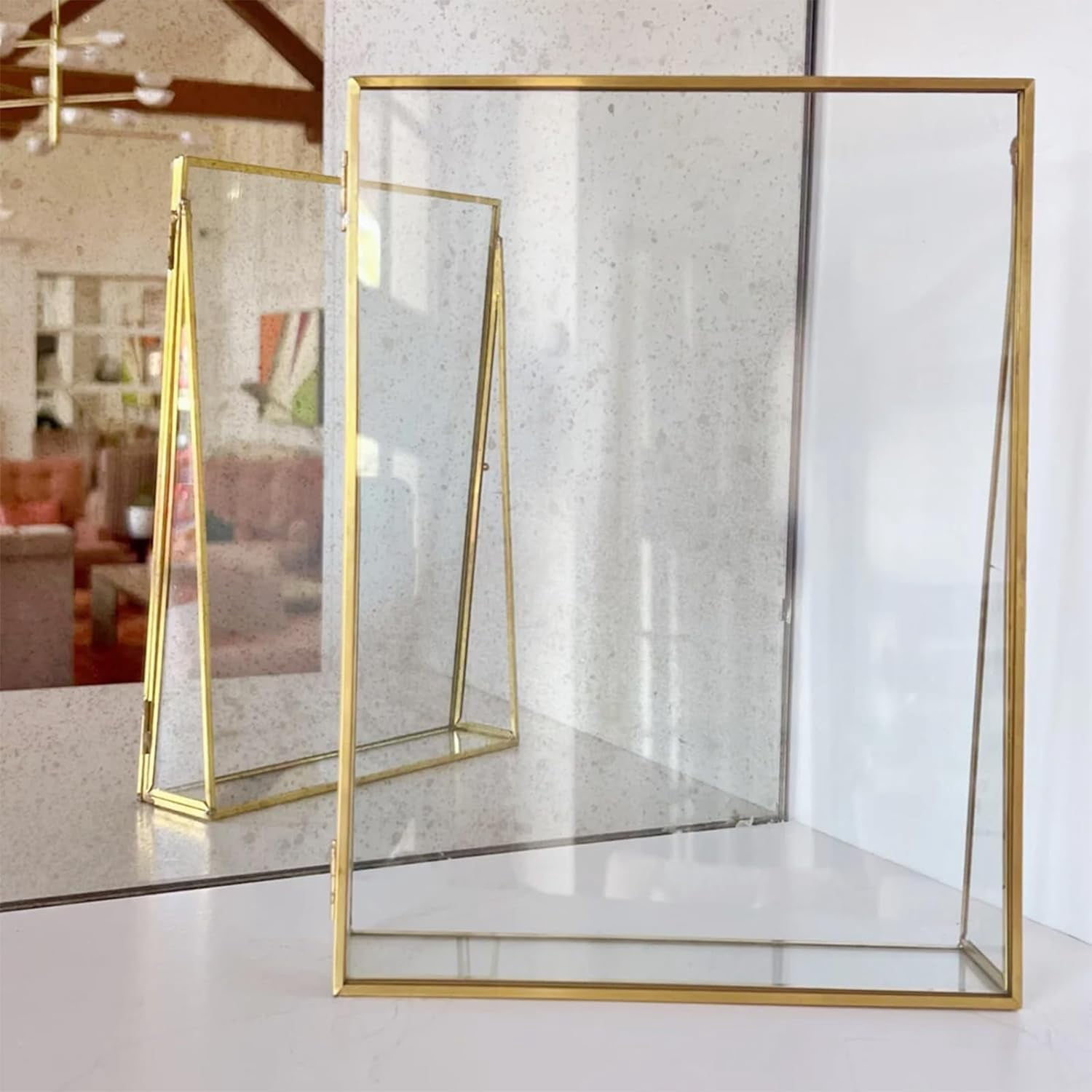 6x8 Gold Floating Picture Frame Real Metal Brass & Glass Photo Frame ...