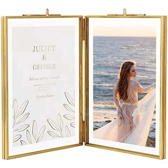 6x8 Inch Brass Double Glass Picture Frame,Folding Gold Metal Pressed ...
