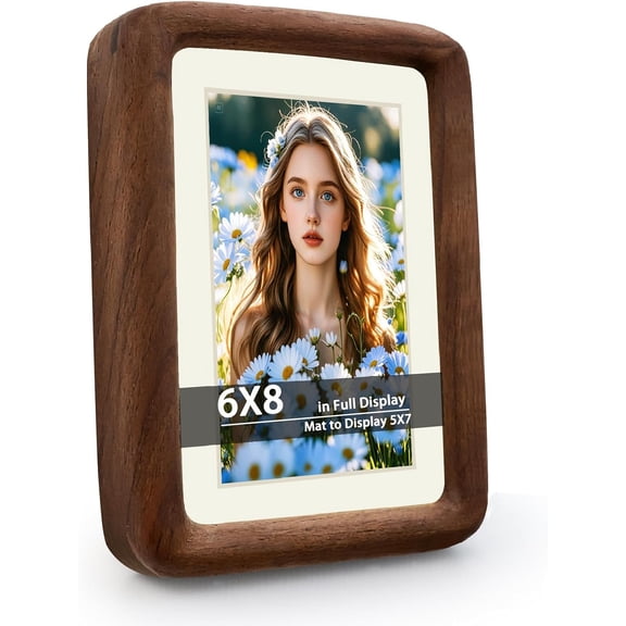 6x8 Natural Dark Walnut Solid Wood Picture Frames, Hand Make Crafted Original Wood Frame with Mat to 5x7,Rounded Edge Wooden Photo Frame, For TableTop and Wall Decoration,Home Decor,Gift Ideas