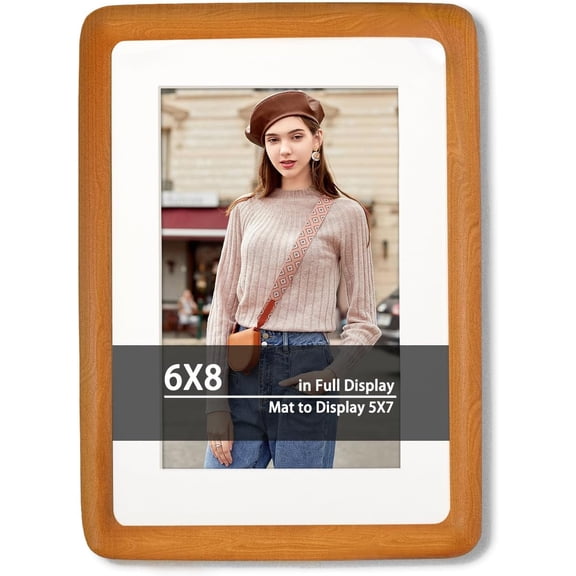 6x8 Natural Dark Walnut Solid Wood Picture Frames, Hand Make Crafted Original Wood Frame with Mat to 5x7,Rounded Edge Wooden Photo Frame, For TableTop and Wall Decoration,Home Decor,Gift Ideas