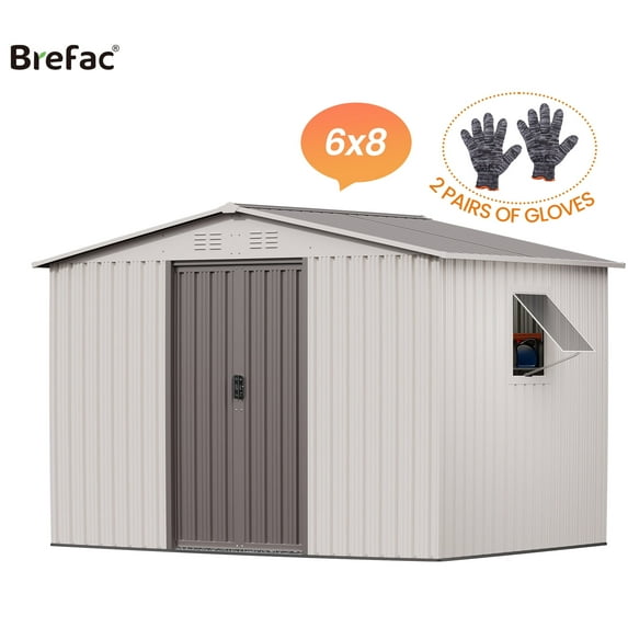 6x8 Outdoor Steel Storage Sheds, Metal Tool Outdoor Shed with Windows& Air Vent&Gloves,for Backyard,Garden,Lawn,Creamy White