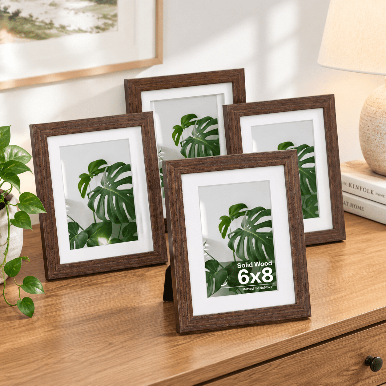 6x8 Picture Frame, Brown, Solid Wood Construction for Table Top and ...