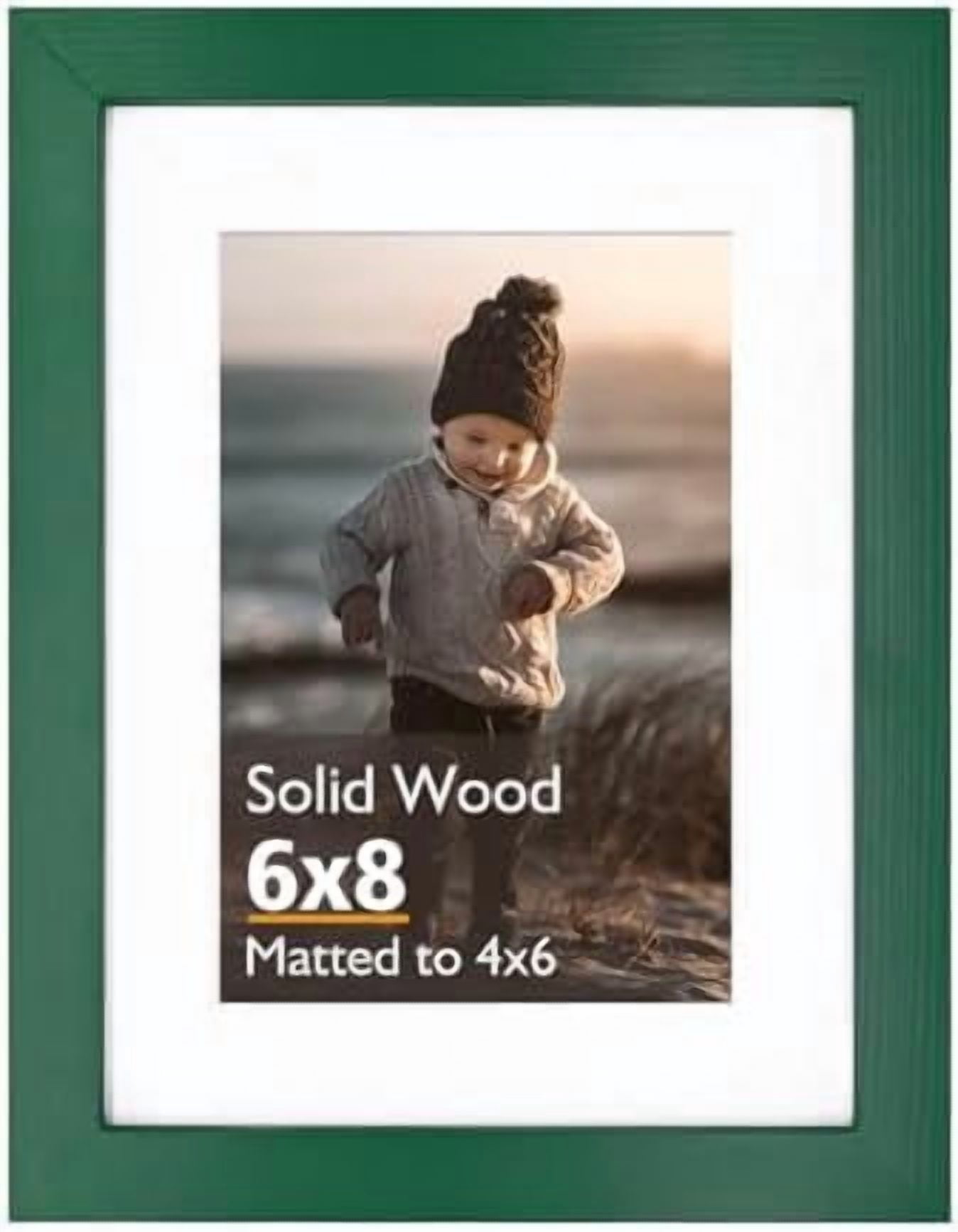 6x8 Picture Frame, Green Solid Wood Frame with Acrylic Plexiglass for Pictures 4x6 with Mat or 6x8 without Mat, Tabletop and Wall Mounting Display Photo Frame 1 Pack