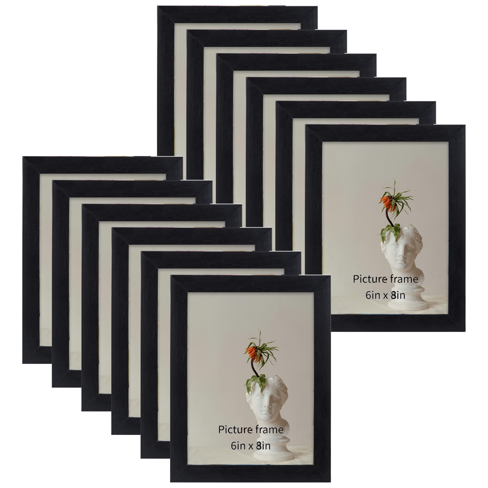 6x8 Picture Frame Set of 12, Rustic 6 by 8 Black Photo Frame for Wall