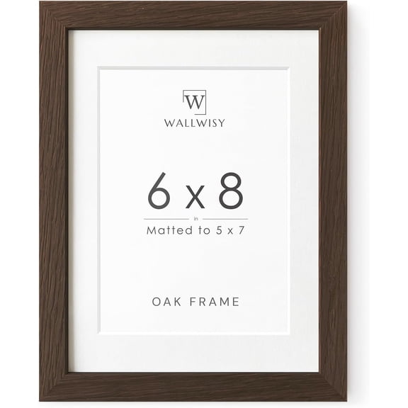 6x8 Picture Frame, Solid Oak Wood 6x8 Photo Frames with Mat to 5x7 Walnut,6x8 in - 1P