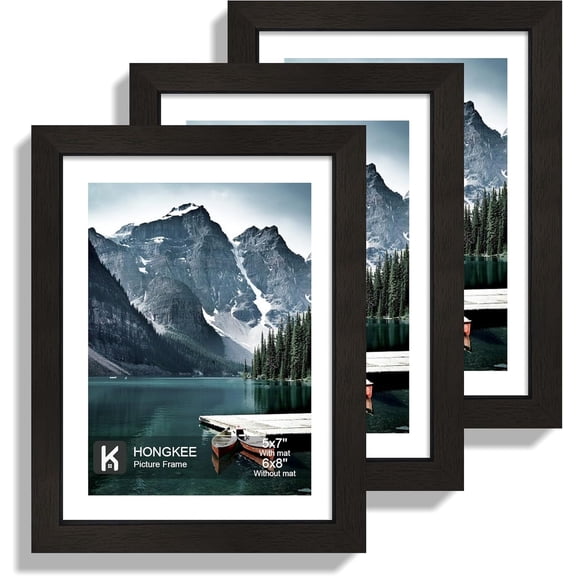 6x8 Picture Frame with Real Glass - Display Pictures 5x7 with Mat or 6 x 8 without Mat, Photo Frame for Wall or Table Top Display(Black, 3 Pack)