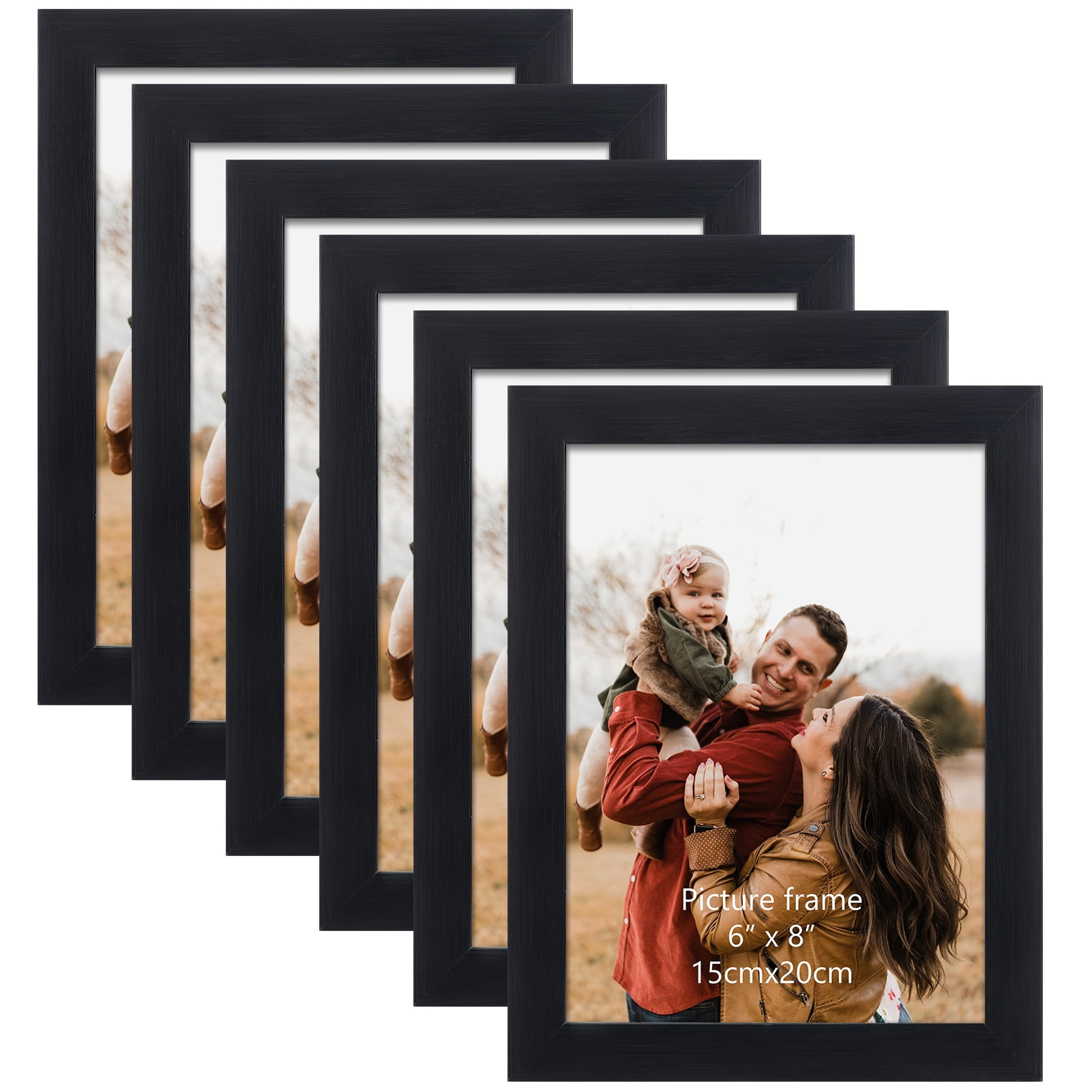 ZYUE 6x8 inch Picture Frame Made of Wood and High Definition Plexi Glass  for Wall Mounting and Table Top Display Photo Frame Black