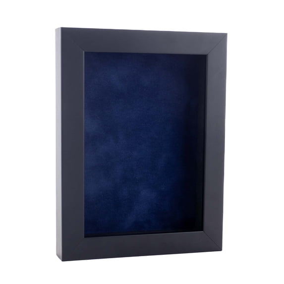 6x8 Shadow Box Frame Black Wood | With a 3/4" Usable Display Depth | Includes a Navy Blue Real