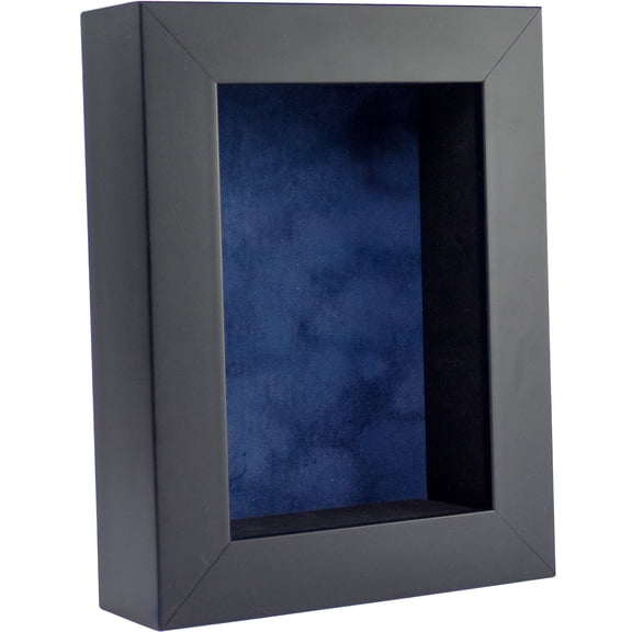 6x8 Shadow Box Frame In Black With A 1 3/4" Usable Depth Includes Navy Blue Suede Acid-Free