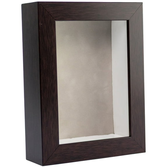 6x8 Shadow Box Frame In Brown With A 1 3/4" Usable Depth Includes Smoke Suede Acid-Free Backing, UV