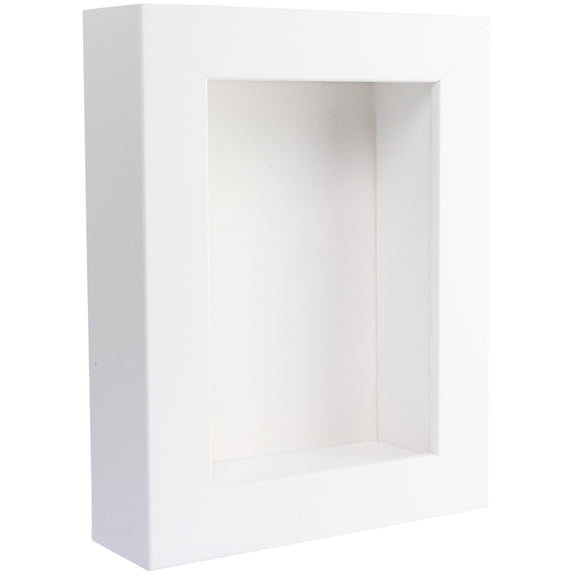 6x8 Shadow Box Frame In White With A 1 3/4" Usable Depth Includes White Suede Acid-Free Backing, UV