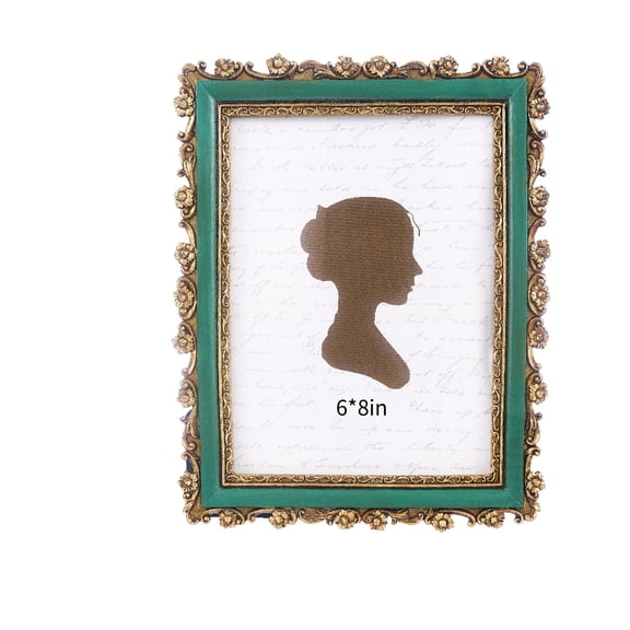 6x8 Vintage Picture Frame, Vintage gold and green Flower Textured Hand-Crafted Resin with Glass Front Elegant Retro Vintage Design Photo Frame for Tabletop Display Home Decor