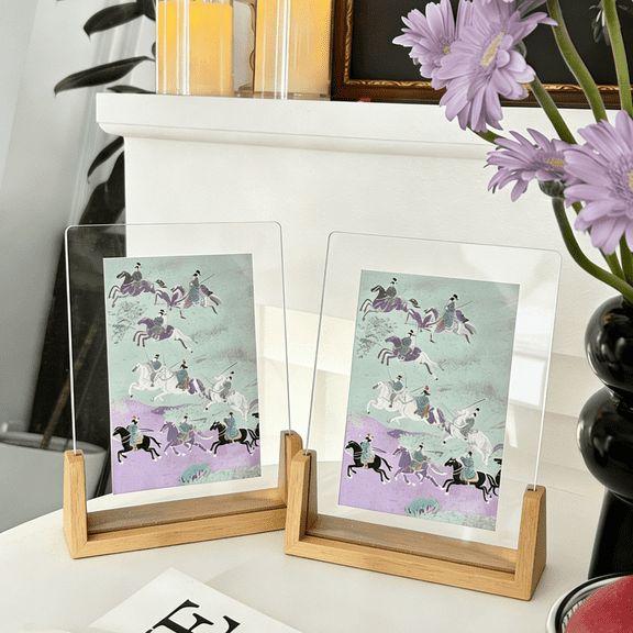 6x8 Rustic Wood Picture Frames Set of 2, U-Shaped Beech Wood Photo Frames with Base, Double Sided Vertical Acrylic Display, Menu Holder Sign Card Stand for Tabletop Desktop Home Office Decor