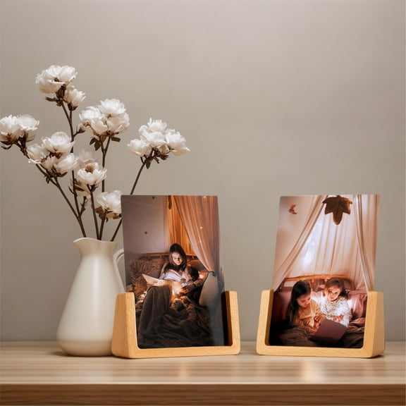 6x8 Wood Picture Frame Set of 2 Rustic Wooden Photo Frames with Base U Shaped Double Sided High Definition Acrylic Covers Menu Holder Sign Card Stand for Tabletop or Desktop Display,Vertical Frame