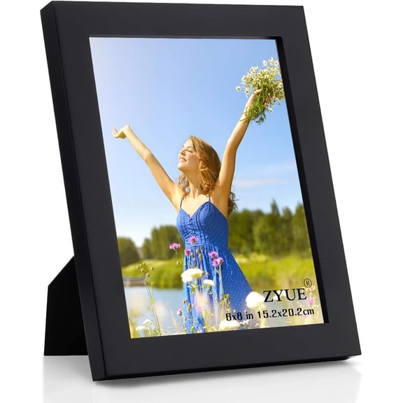 6x8 inch Picture Frame Made of 100% Solid Wood and High Definition PlexiGlass Display Pictures for Table Top Display and Wall Mounting Photo Frame Black