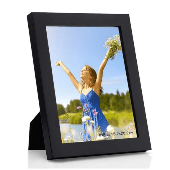 6x8 inch Picture Frame Made of 100% Solid Wood and High Definition PlexiGlass Display Pictures for Table Top Display and Wall Mounting Photo Frame Black