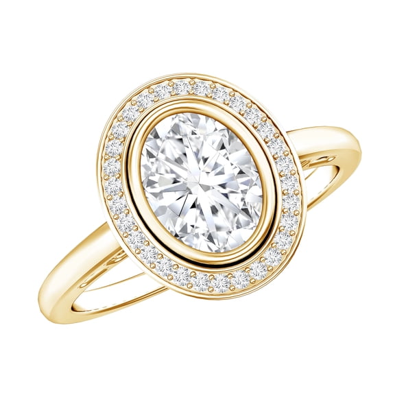 Certified Oval Lab Grown Diamond Halo Engagement Ring for Women (1 Carat, EF-VS Quality), 18K Yellow Gold, US 4.50