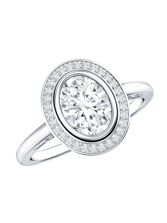 Certified Oval Lab Grown Diamond Halo Engagement Ring for Women (1 Carat, EF-VS Quality), 925 Sterling Silver, US 7.00