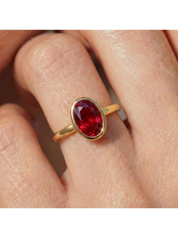 6x8 mm Oval Ruby Bezel Ring | 925 Silver Minimalist Engagement Ring | Solitaire Red Gemstone Statement Ring | Handmade Fine Jewelry Gift for Her