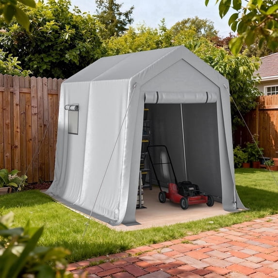 Clouddwell 6x8 FT Outdoor Portable Storage Shed Tent with Roll-Up Mesh Windows & Reinforced Frame, Motorcycle Storage Shed for Patio Furniture & Equipment Storage, Dark Gray