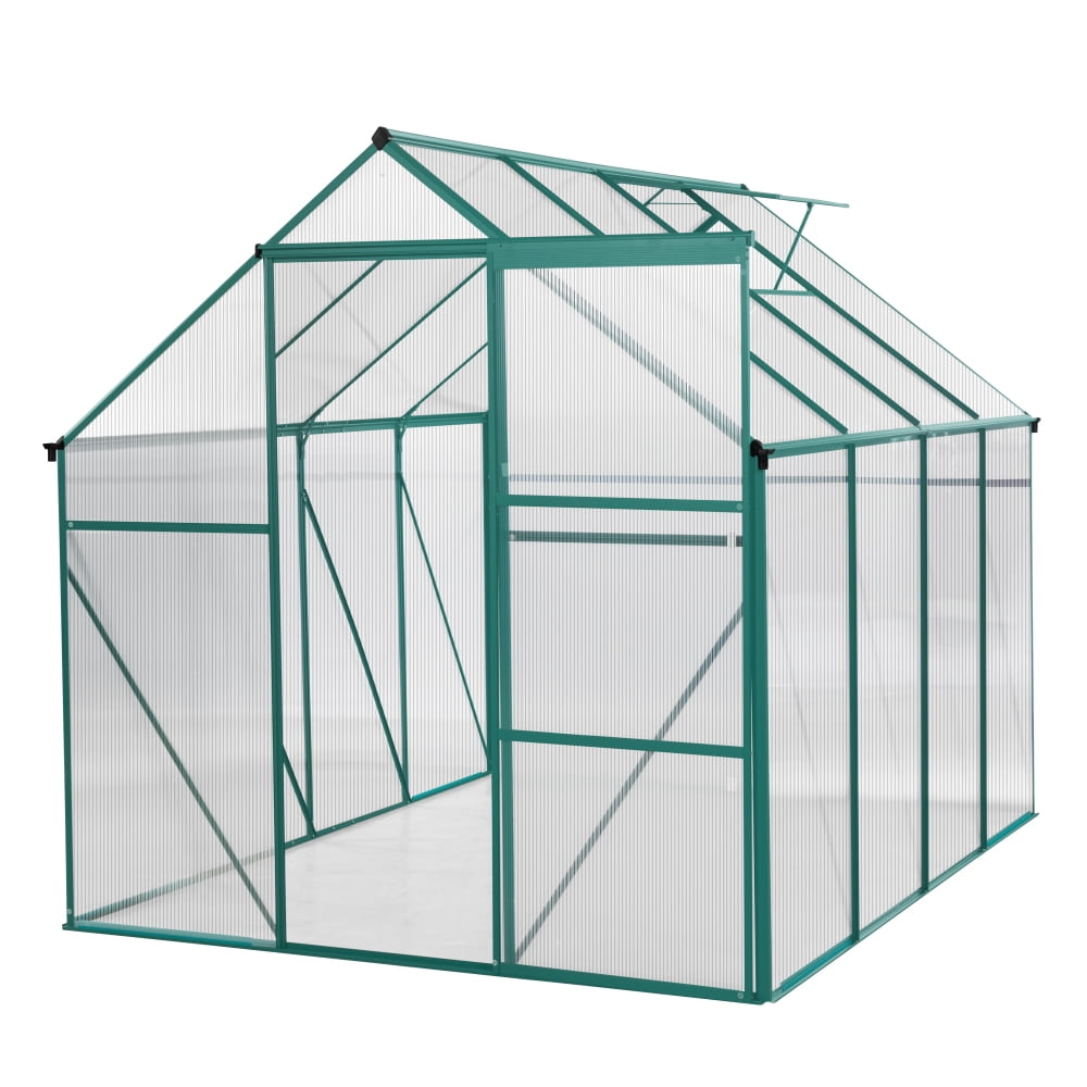 Green 6x8 FT Polycarbonate Walk-in Greenhouse with Sliding Door